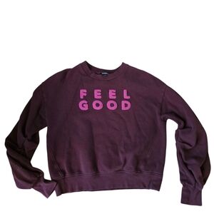 Express Crewneck Ruched Sleeve Feel Good Sweatshirt Maroon Size M